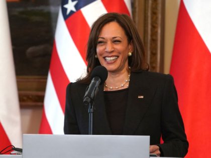 US Vice President Kamala Harris speaks during a press conference with the Polish President at Belwelder Palace in Warsaw, Poland, March 10, 2022. - Harris pays a three-day trip to Poland and Romania for meetings about the war in Ukraine. (Photo by JANEK SKARZYNSKI / AFP) (Photo by JANEK SKARZYNSKI/AFP …