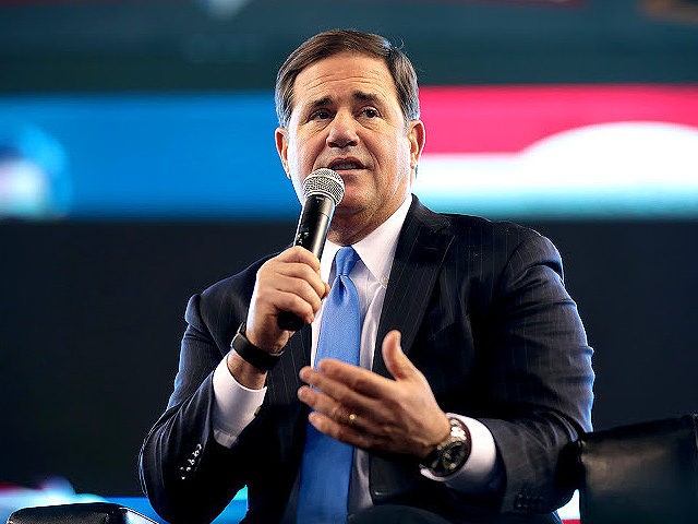 Governor Doug Ducey speaking with attendees at the 2022 Legislative Forecast Luncheon hosted by the Arizona Chamber of Commerce & Industry at Chase Field in Phoenix, Arizona.