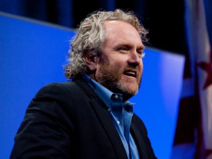 Andrew Breitbart, editor and founder of BigGovernment.com political website, speaks at a "Cut Spending Now" rally at the conservative Americans for Prosperity (AFP) "Defending the American Dream Summit" in Washington on November 5, 2011. AFP PHOTO/Nicholas KAMM (Photo by Nicholas KAMM / AFP) (Photo by NICHOLAS KAMM/AFP via Getty Images)