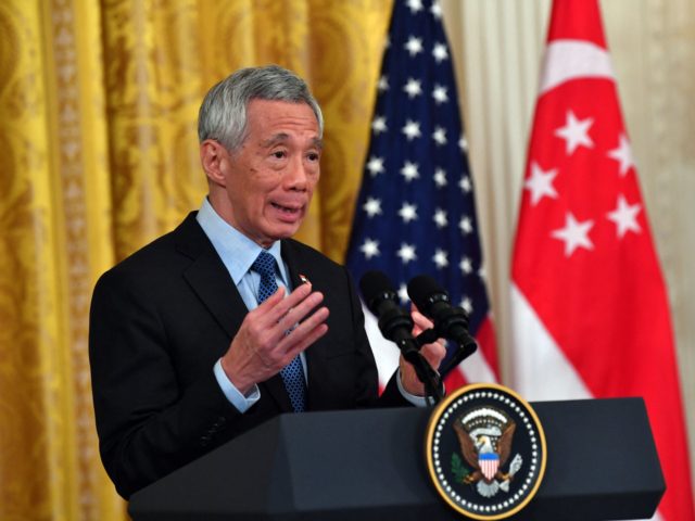 Prime Minister Lee Hsien Loong of Singapore speaks during a joint news conference with US