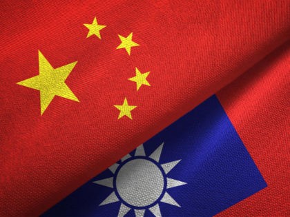 Taiwan and China flags together textile cloth, fabric texture