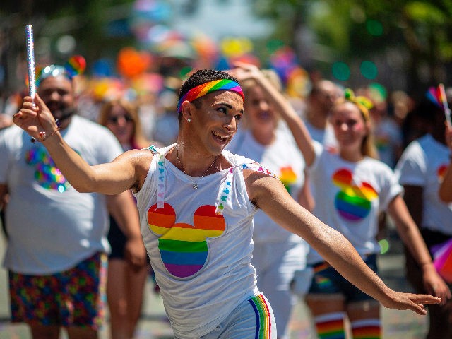 People from the Walt Disney Company participate in the annual LA Pride Parade in West Hollywood, California, on June 9, 2019. - LA Pride began on June 28, 1970, exactly one year after the historic Stonewall Rebellion in New York City, 50 years ago. (Photo by DAVID MCNEW / AFP) …