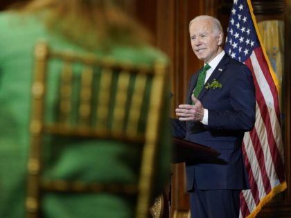 President Joe Biden speaks at the annual Friends of Ireland luncheon on Capitol Hill in Washington, Thursday, March 17, 2022. (AP Photo/Patrick Semansky)