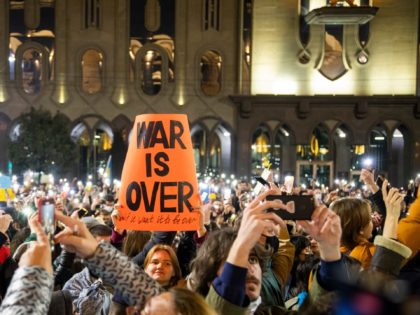 TBILISI, GEORGIA - FEBRUARY 24: Georgians rally in support of Ukraine after Russia began i