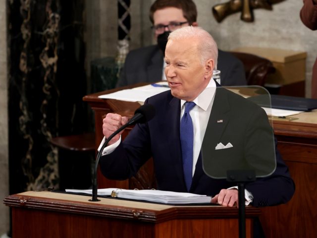 WASHINGTON, DC - MARCH 01: President Biden gives his State of the Union address during a j