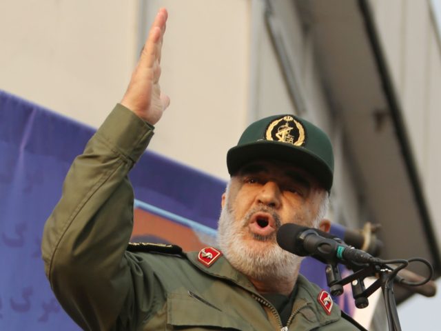 Iranian Revolutionary Guards commander Major General Hossein Salami speaks during a pro-go