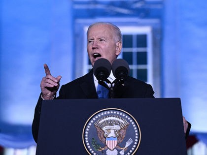 US President Joe Biden delivers a speech at the Royal Castle in Warsaw, Poland on March 26, 2022. (Photo by Brendan SMIALOWSKI / AFP) (Photo by BRENDAN SMIALOWSKI/AFP via Getty Images)