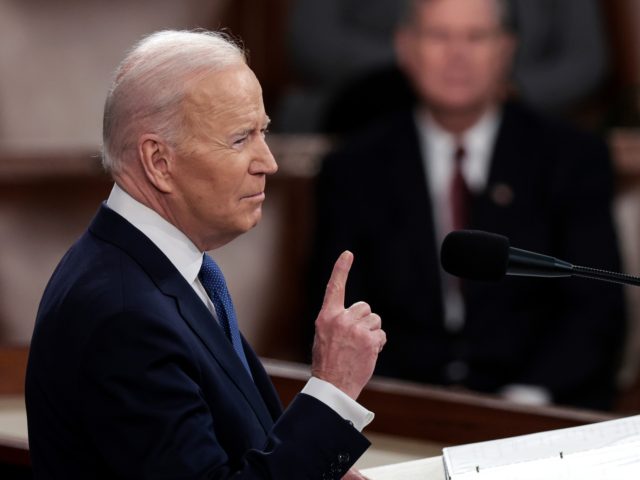 WASHINGTON, DC - MARCH 01: U.S. President Joe Biden delivers the State of the Union address during a joint session of Congress in the U.S. Capitol's House Chamber March 01, 2022 in Washington, DC. During his first State of the Union address Biden spoke on his administration's efforts to lead …