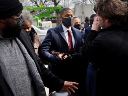 CHICAGO, ILLINOIS - MARCH 10: Former "Empire" actor Jussie Smollett arrives at the Leighton Criminal Courts Building for his sentencing hearing on March 10, 2021 in Chicago, Illinois. Smollett was found guilty last year of lying to police about a hate crime after he reported that two masked men physically …