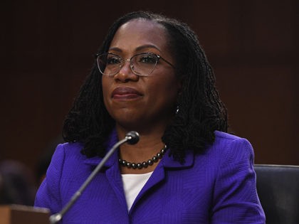 Judge Ketanji Brown Jackson listens to US Senator's opening statements during a Senate Judiciary Committee confirmation hearing on her nomination to become an Associate Justice of the US Supreme Court on Capitol Hill in Washington, DC, March 21, 2022. - The US Senate takes up the historic nomination on Monday …