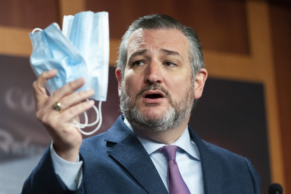 Sen. Ted Cruz, R-Texas, speaks about federal COVID-19 mask mandates, during a news conference on Capitol Hill, Tuesday, March 15, 2022, in Washington. (AP Photo/Alex Brandon)