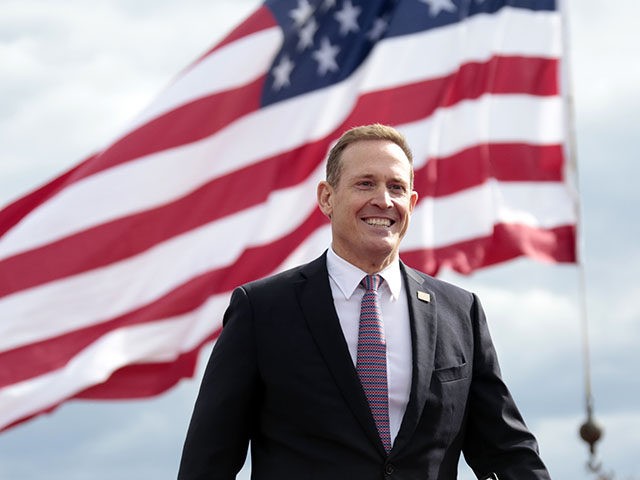 Republican candidate for U.S. Senate Ted Budd, of North Carolina, smiles as he takes the s