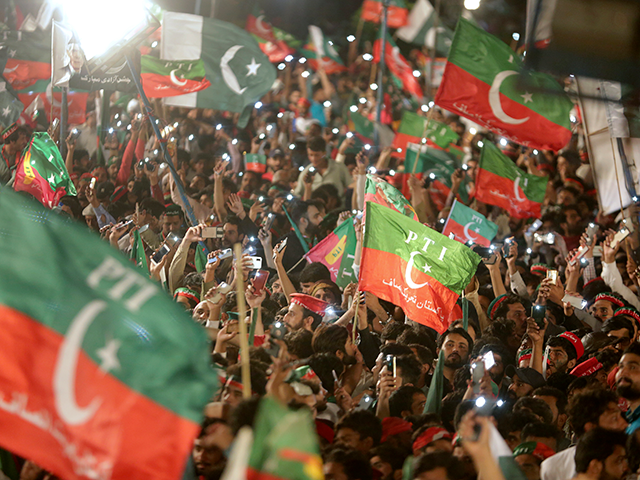Supporters of former Pakistani Prime Minister Imran Khan attend an anti government rally,