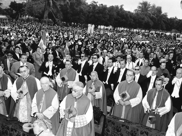 View of crowd with church dignitaries from Mexico and Cuba at coronation ceremony in Havana on Jan. 11, 1953. (AP Photo)