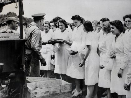 Fifty-six US Army nurses, all volunteers for foreign service, take an intensive course in chemical warfare at Fort Dix, New Jersey during World War II. 'Sniff Tests' were given to the nurses to teach them to identify the different gases. They also went through dense clouds of smoke, tear gas, …