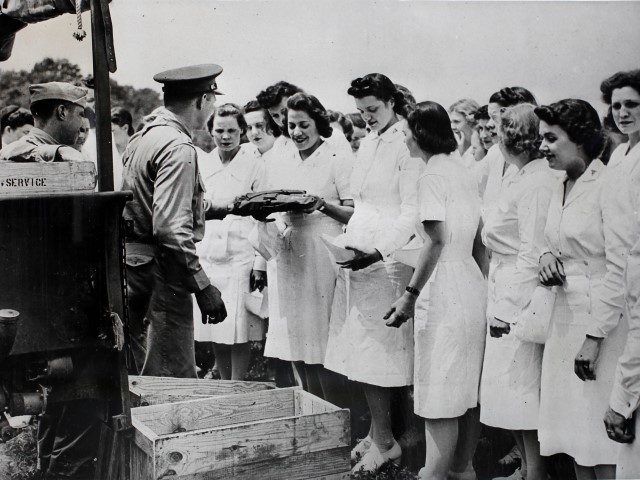 Fifty-six US Army nurses, all volunteers for foreign service, take an intensive course in