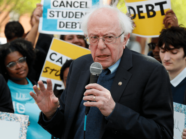 WASHINGTON, DC - APRIL 27: Sen. Bernie Sanders (I-VT) joins student debtors to again call