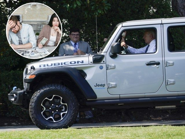 President Joe Biden drives a Jeep Wrangler 4xe Rubicon on the South Lawn of the White House in Washington, Thursday, Aug. 5, 2021, during an event on clean cars and trucks.