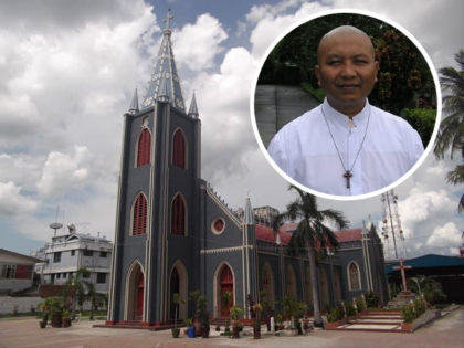 Cathedral of the Sacred Heart in Mandalay, Myanmar; Inset: Monsignor Dominic Jyo Du