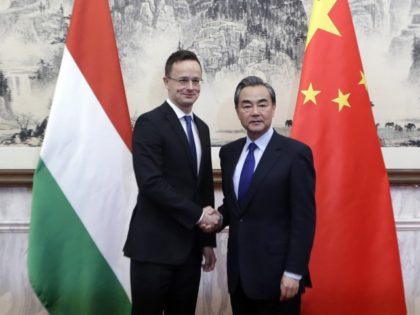 Hungary's Minister for Foreign Affairs and Trade Peter Szijjarto, left, meets China's Foreign Minister Wang Yi ahead of the opening ceremony of the first bilateral working group meeting on the "Belt and Road" at Diaoyutai State Guesthouse, in Beijing, China, Wednesday, Nov. 30, 2016.