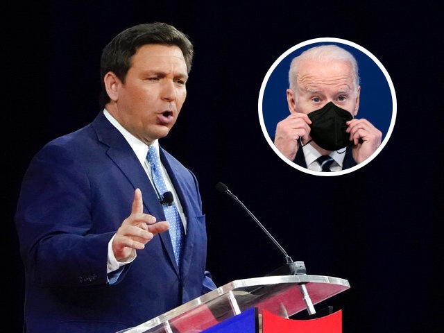 Florida Gov. Ron DeSantis speaks at the Conservative Political Action Conference (CPAC) Thursday, Feb. 24, 2022, in Orlando, Fla. (AP Photo/John Raoux) U.S. President Joe Biden holds a mask as he gives remarks on his administration's response to the surge in COVID-19 cases across the country from the South Court …