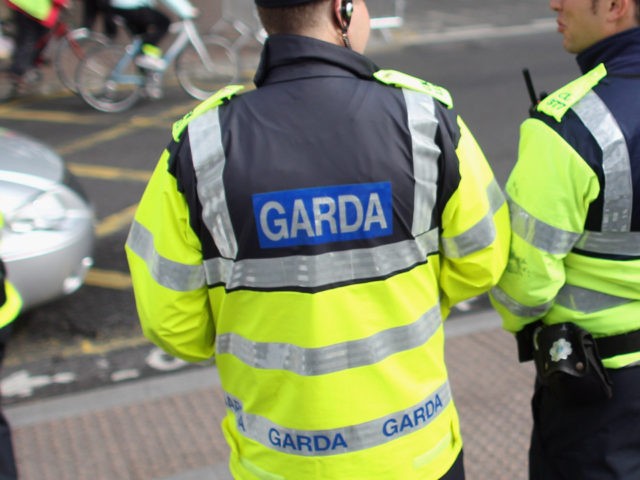 DUBLIN, IRELAND - MAY 17: Garda police officers patrol the streets of Dublin ahead of the