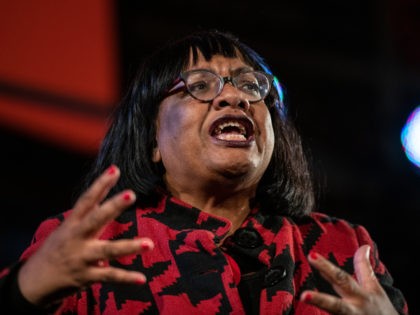 LONDON, ENGLAND - OCTOBER 14: Labour Party Shadow Home Secretary Diane Abbott addresses an audience of supporters during a rally for the Labour Party following the Queen's speech on October 14, 2019 in London, England. The Queen's speech at the State Opening of Parliament announced plans to end the free …