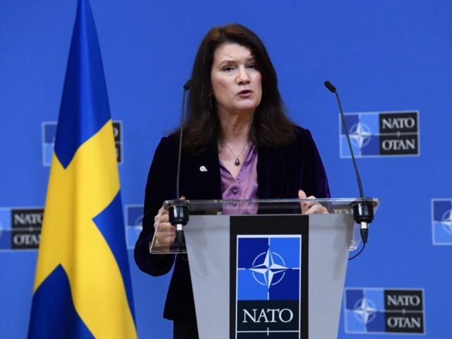 Sweden Foreign minister Ann Linde talks during a press conference with Finland Minister fo