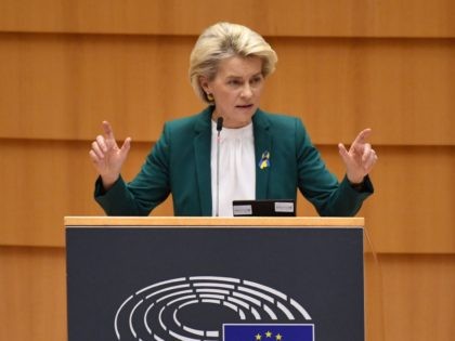 European Commission President Ursula von der Leyen delivers a speech during a special plen