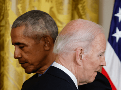 (L-R) Former President Barack Obama and U.S. President Joe Biden attend an event to mark the 2010 passage of the Affordable Care Act in the East Room of the White House on April 5, 2022 in Washington, DC. With then-Vice President Joe Biden by his side, Obama signed 'Obamacare' into …