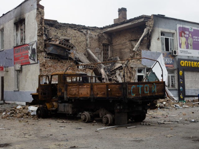 BORODIANKA, UKRAINE - APRIL 05: A view of the burned Russian military vehicle on April 5,
