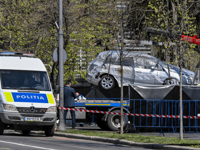 A vehicle that crashed into the entrance of the Russian Embassy to Romania in Bucharest on