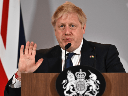 NEW DELHI, INDIA - APRIL 22: Britain's Prime Minister Boris Johnson speaks during a press conference on April 22, 2022 in New Delhi, India. During his two-day visit to India, Boris Johnson is expecting to seal new collaborations on defence and green energy as he seeks to reduce the country's …