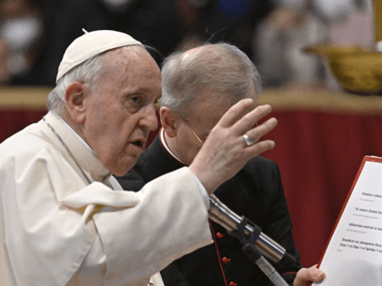 ope Francis gestures during a meeting with members of the Sri Lankan community in Italy, i