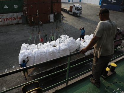 Food aid is delivered from a World Food Programme vessel at the city's port on September 3, 2020 in Beirut, Lebanon. The food aid ship is currently offloading 12,500 metric tons of wheat in response to the loss of 15,000 metric tons stored in the port's silos at the time …