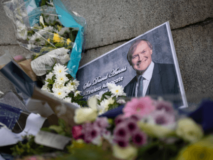 LONDON, ENGLAND - OCTOBER 19: Floral tributes to Sir David Amess MP outside Parliament on
