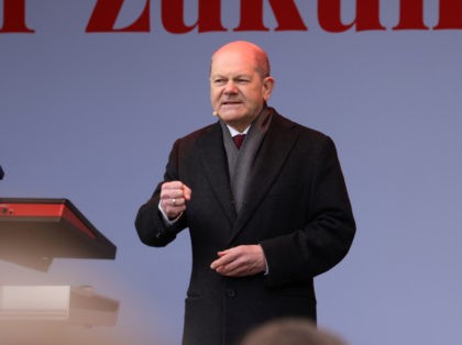 ESSEN, GERMANY - APRIL 02: German Chancellor and member of the German Social Democrats (SPD) Olaf Scholz speaks to supporters at the kick-off campaign event for state elections in North Rhine-Westphalia on April 02, 2022 in Essen, Germany. North Rhine-Westphalia, Germany's most populous state, is scheduled to hold state elections …