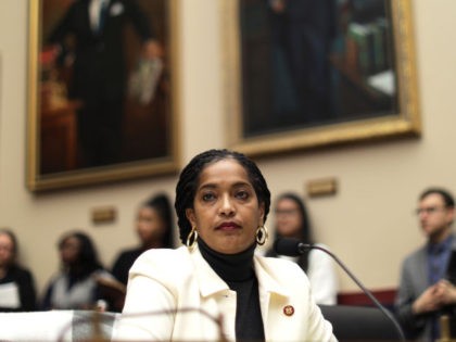 U.S. Rep. Jahana Hayes (D-CT) pauses after she asked questions to Secretary of Education Betsy DeVos during a hearing before House Education and Labor Committee December 12, 2019 on Capitol Hill in Washington, DC. The committee held a hearing on "Examining the Education Department's Implementation of Borrower Defense." (Photo by …