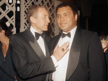 FILE - In this June 22, 1989, file photo, Sen. Orrin Hatch, R-Utah, left, talks with former world heavyweight boxing champion Muhammad Ali during the Pediatrics AIDS Foundation benefit gala in Washington. Hatch says he will not seek re-election after serving more than 40 years in the U.S. Senate. (AP …