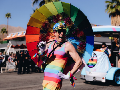 PALM SPRINGS, CALIFORNIA - NOVEMBER 07: A parade goer participates in the Greater Palm Spr