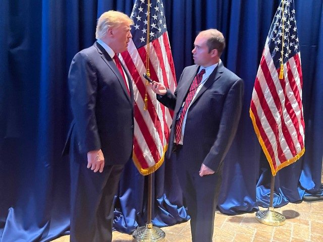 President Trump is interviewed by Breitbart News's Matt Boyle at screening of Rigged in Ma