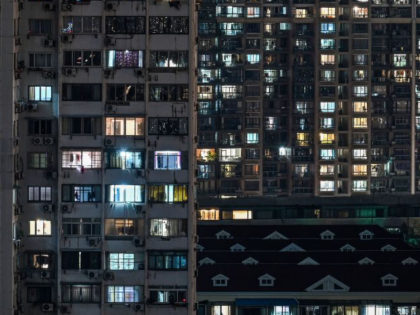 View of residential units during a Covid-19 coronavirus lockdown in the Jing'an district of Shanghai on April 21, 2022. (Photo by HECTOR RETAMAL / AFP) (Photo by HECTOR RETAMAL/AFP via Getty Images)