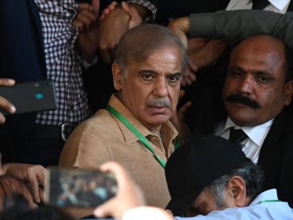 Pakistan's opposition leader Shehbaz Sharif, leaves after a hearing outside the Supreme Court building in Islamabad on April 7, 2022. - Pakistan's supreme court will rule on the legality of political manoeuvres that led Prime Minister Imran Khan to dissolve the national assembly and call fresh elections. (Photo by Aamir …
