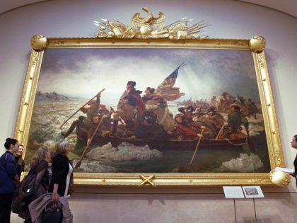 FILE - In this Jan. 12, 2012 file photo, visitors to the Metropolitan Museum of Art in New York view the painting "Washington Crossing the Delaware" by Emanuel Gottlieb Leutze. While the Civil War, World War II and the Vietnam War have inspired acclaimed movies, plays, poems and novels, notable …