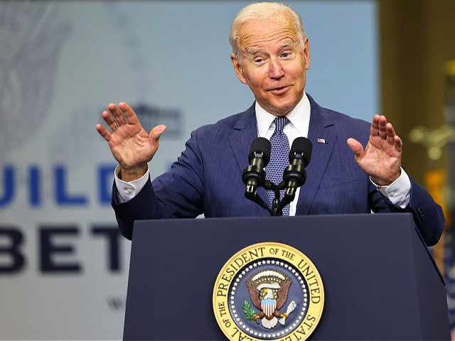 KEARNY, NEW JERSEY - OCTOBER 25: U.S. President Joe Biden gives a speech on his Bipartisan Infrastructure Deal and Build Back Better Agenda at the NJ Transit Meadowlands Maintenance Complex on October 25, 2021 in Kearny, New Jersey. On Thursday during a CNN Town Hall, U.S. President Joe Biden announced that a deal to pass major infrastructure and social spending measures was close to being done. House Speaker Nancy Pelosi also announced on Sunday that she expects Democrats to have an "agreement" on a framework for the social safety net plan and a vote on the bipartisan infrastructure bill in the next week. The reconciliation package, which was slated at first to cost $3.5 trillion, would still be the biggest support to expanding education, health care and child care support, and also help to fight the climate crisis as well as make further investments in infrastructure. Congress still needs to pass a bipartisan infrastructure bill by October 31 before the extension of funding for surface transportation expires. (Photo by Michael M. Santiago/Getty Images)