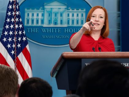 WASHINGTON, DC - APRIL 04: White House Press Secretary Jen Psaki talks to reporters during the daily news conference in the Brady Press Briefing Room at the White House on April 04, 2022 in Washington, DC. National Security Advisor Jake Sullivan answered reporters’ questions earlier in the briefing about the …