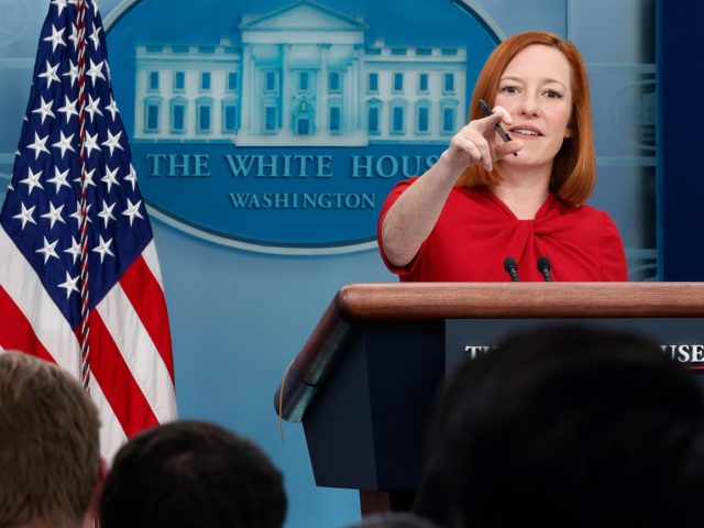 WASHINGTON, DC - APRIL 04: White House Press Secretary Jen Psaki talks to reporters during
