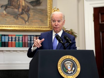 WASHINGTON, DC - APRIL 28: U.S. President Joe Biden gestures as he gives remarks on providing additional support to Ukraine’s war efforts against Russia from the Roosevelt Room of the White House on April 28, 2022 in Washington, DC. Alongside a new supplemental aid request to the U.S. Congress, President …