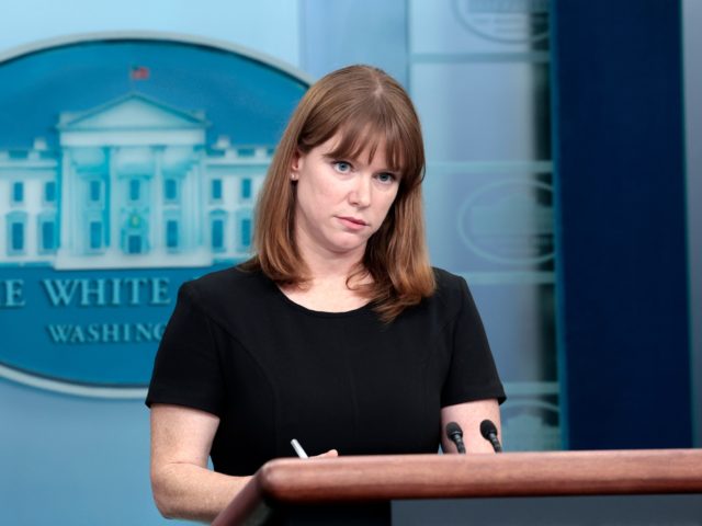 WASHINGTON, DC - MARCH 31 White House Communications Director Kate Bedingfield delivers remarks during a daily press briefing at the White House on March 31, 2022 in Washington, DC. Bedingfield spoke on a range of topics including the announcement U.S. President Joe Biden made today on the release of oil …
