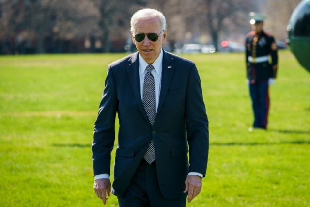 President Joe Biden arrives in Washington on April 4, 2022 -- he called President Vladimir Putin "a war criminal" after recent killings in Ukarine